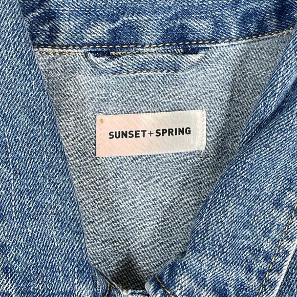 Sunset + Spring Denim Jacket Womens Size Small Ruffle Trim Blue - Picture 4 of 12